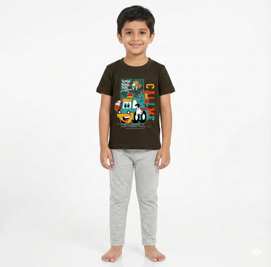 Boys Pant set Military Green with Truck