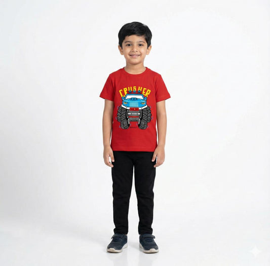 Boys Pant Set Red With Crusher