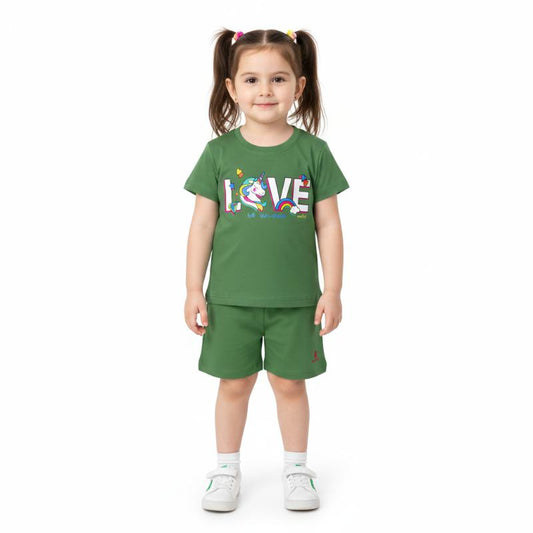 Girls Co ord set Green with Love