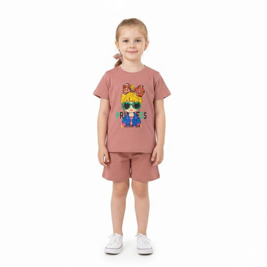 Girls Co ord set Onion Pink with Girl