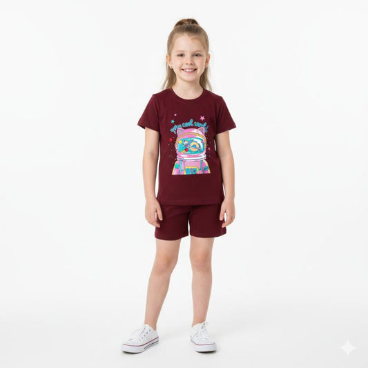 Girls Co ord set Meroon with Space