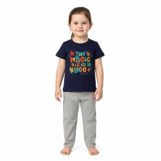 Girls Pant set Navy with Magic