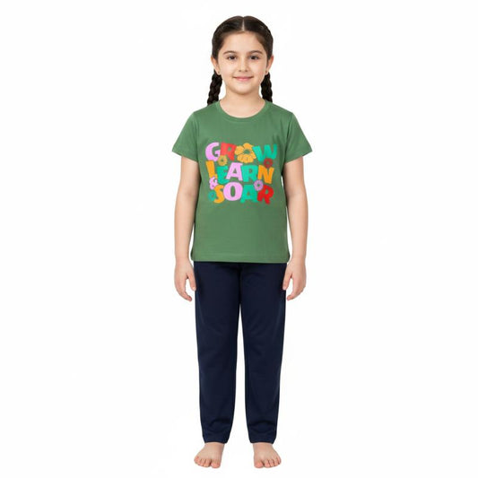 Girls Pant set Green with Glow