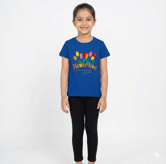 Girls Pant set Royal Blue with Love Flowers