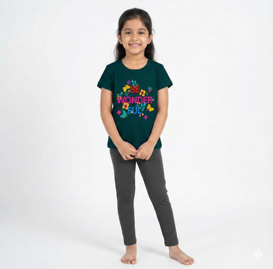 Girls Pant set Bottle Green with Wonder