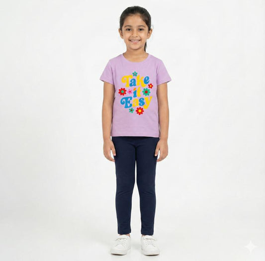 Girls Pant Set Lavender with Take It Easy