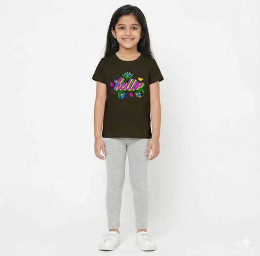 Girls Pant set Military Green with Hello
