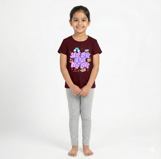 Girls Pant set Meroon with Self love