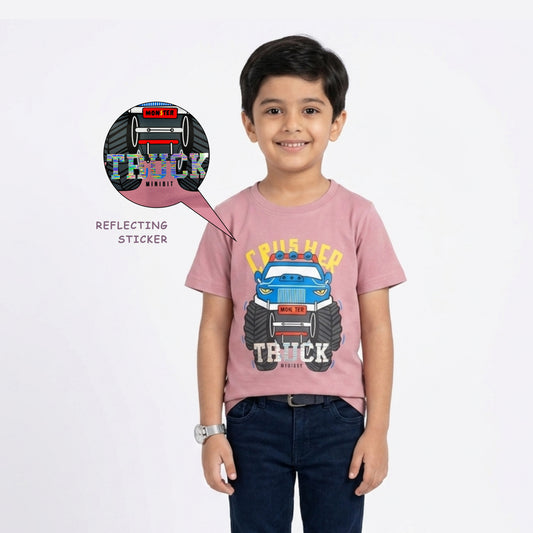 Half Sleeve T Shirt with Reflecting Sticker Onion Pink