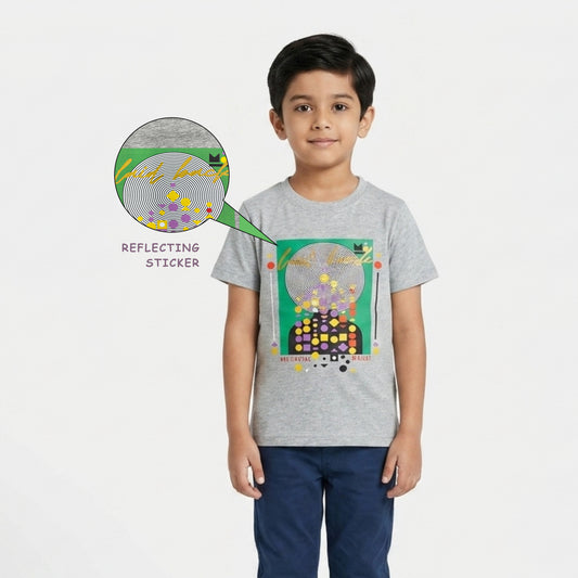 Half Sleeve T Shirt with Reflecting Sticker Grey