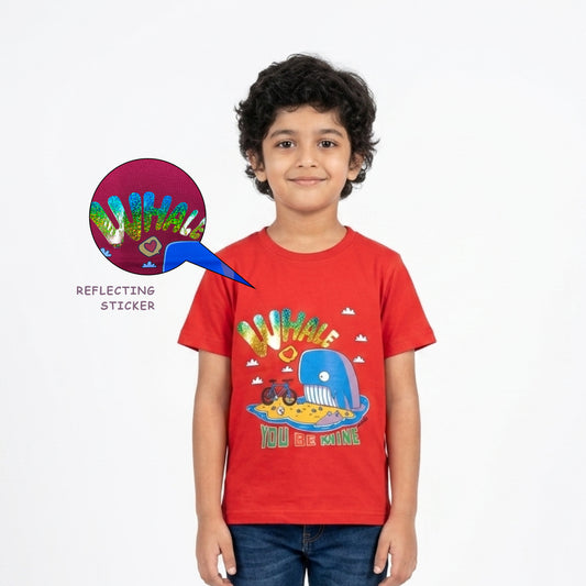 Half Sleeve T Shirt with Reflecting Sticker Red