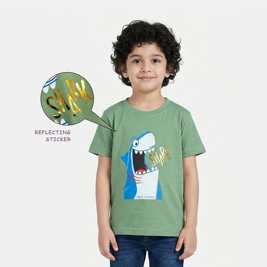 Half Sleeve T Shirt with Reflecting Sticker Green